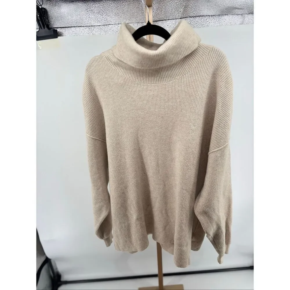 Free People Softly Structured Turtleneck Sweater Size L Oatmeal